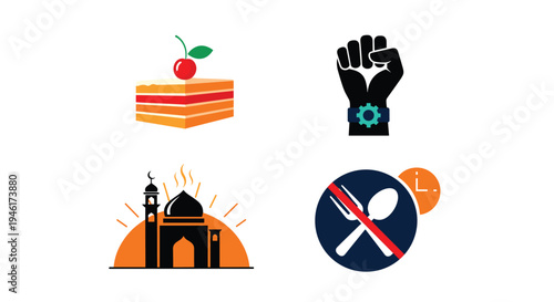 Icon Set Ramadhan Kareem, Eid Mubarak, Eid Al Fitr Flat Minimalist Design Illustration