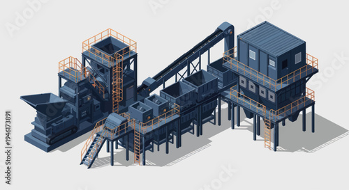 Industrial Recycling Plant Machinery Complex Isometric View.