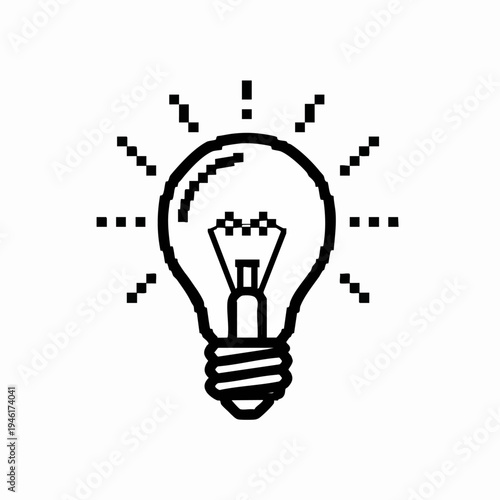 Simple Line Art Illustration of a Glowing Light Bulb.
