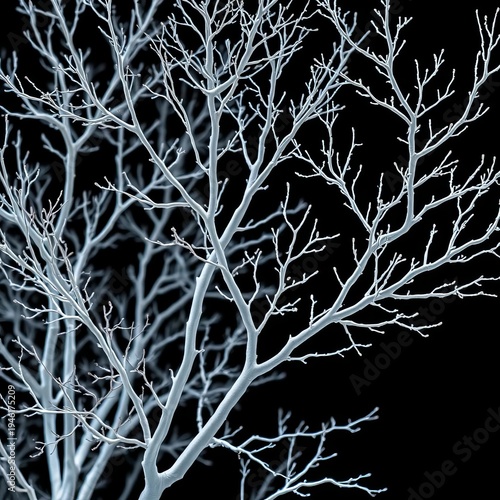 Ghostly white branches emerge from darkness, a stark yet beautiful botanical specimen,  light,  natural specimen