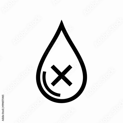 Water drop with a cross symbol inside indicating no liquid.
