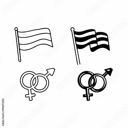 Simple Line Art Icons of LGBTQ+ Symbols