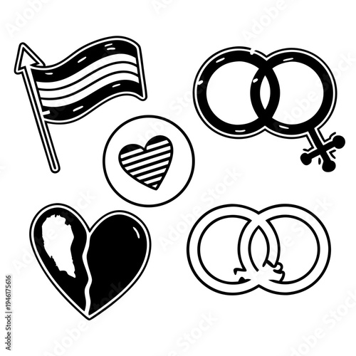 Simple Line Art Icons of LGBTQ+ Symbols