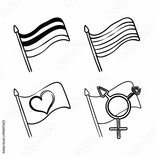 Simple Line Art Icons of LGBTQ+ Symbols
