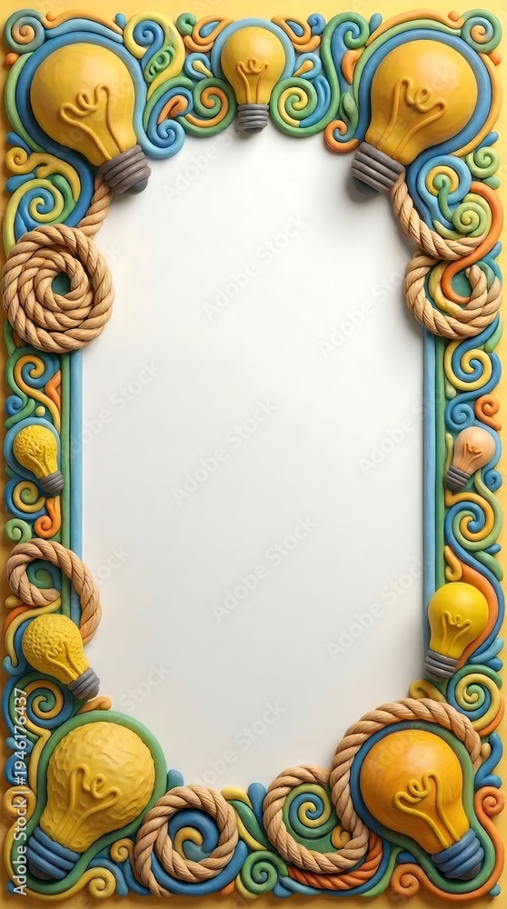 Naklejka premium Clay Lightbulb Border Design with Rope Elements