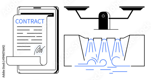Digital agreements, automation, logistics, technological innovation, quadcopter applications, and smart devices. a digital contract on a tablet and a Quadcopter pouring water. Focus on automation