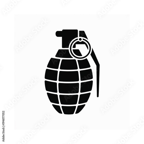 A stark black silhouette of a classic hand grenade on white