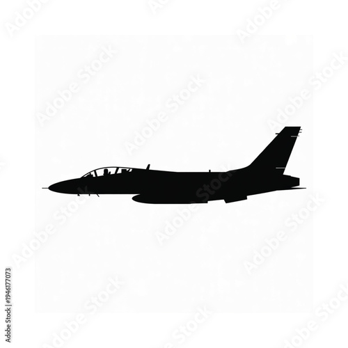 Silhouette of a modern jet fighter aircraft against a white background