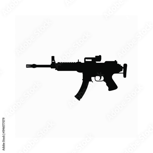 Silhouette of an ak 47 style assault rifle against a white background