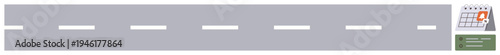 Transportation, scheduling, event management, deadlines, planning, road safety. A straight road with lane markings and a calendar icon. Transportation and scheduling concept