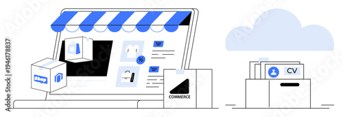 E-commerce concept. E-commerce platforms streamline online shopping and digital transactions. E-commerce enhances cloud integration for job applications, CV storage, and seamless data sharing