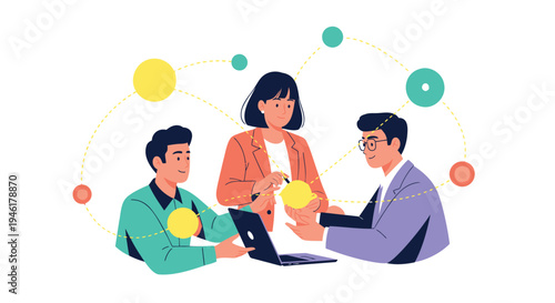 Vector illustration of three business people in a meeting