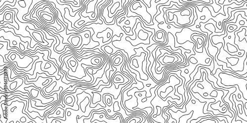 Topographic Contour Lines Pattern Background  Seamless Black And White Abstract Map Texture.