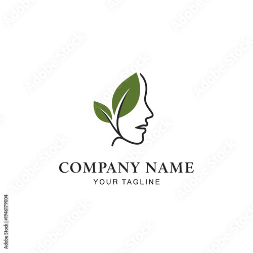 Woman Face with Leaves Logo Design.