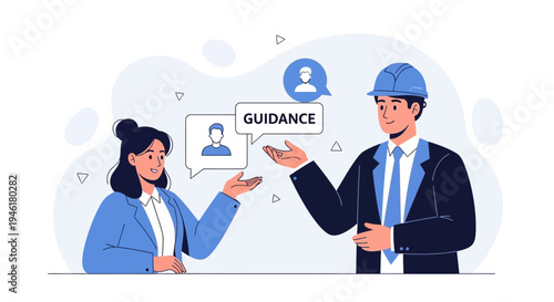 Business meeting: guidance and collaboration between colleagues in an office setting.