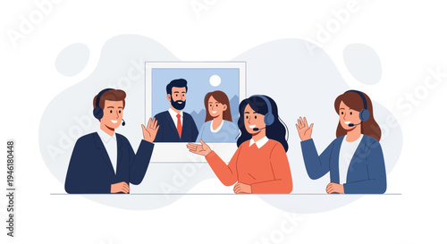 Diverse team in video conference, remote work, online meeting, customer support