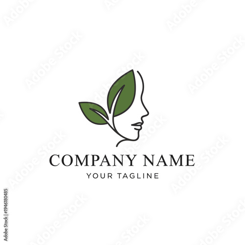 Woman Face with Leaves Logo Design.