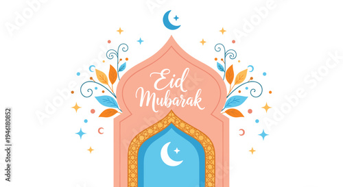 Happy Eid Mubarak Al Fitr FLat Minimalist Design Illustration