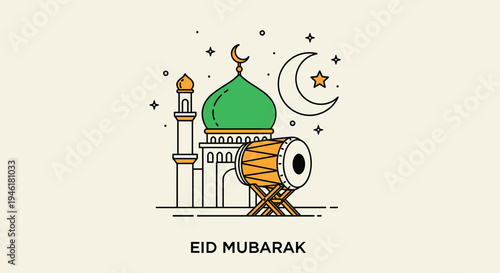 Happy Eid Mubarak Al Fitr FLat Minimalist Design Illustration