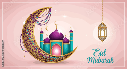 Happy Eid Mubarak Al Fitr FLat Minimalist Design Illustration