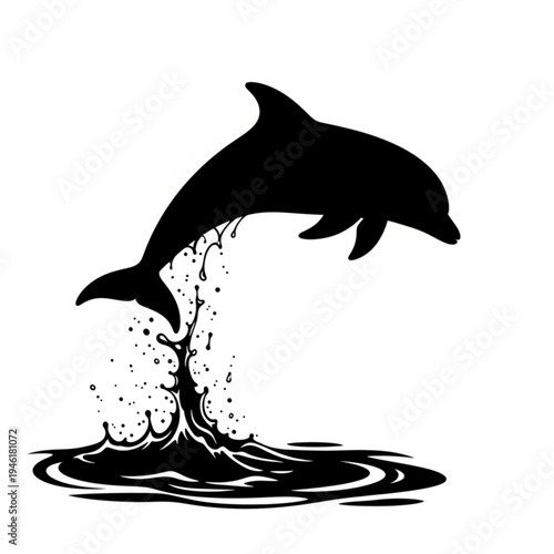 Two dolphins jumping out of water in a dynamic movement