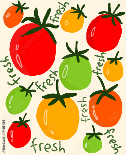 Colorful Hand-Drawn Fresh Tomatoes Illustration