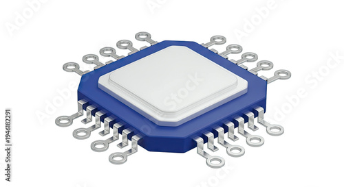 3D Render of a Microchip with Blue Body and White Top