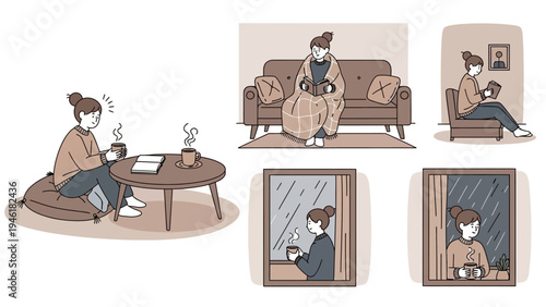 Cozy woman enjoying quiet moments indoors with a warm drink.