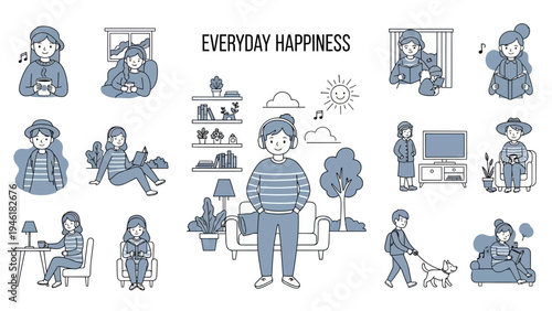Everyday Happiness Collection of People Enjoying Simple Pleasures.