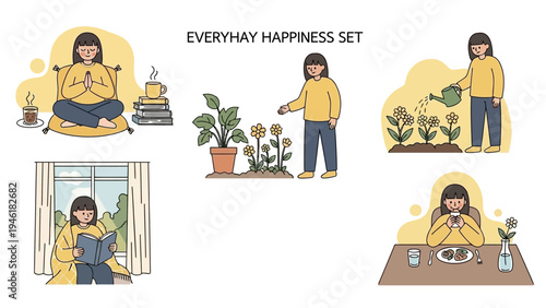 Everyday Happiness Set - A Womans Journey Through Mindful Living and Self-Care Activities.