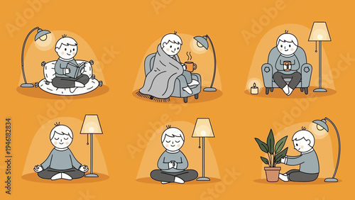 People enjoying quiet indoor activities and relaxation at home.