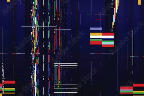Vertical cyber glitch distortion background with colorful digital noise signal vector texture