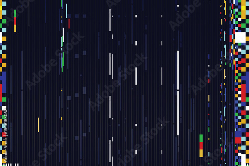 Vertical digital glitch lines background with colorful pixel distortion futuristic cyber noise vector