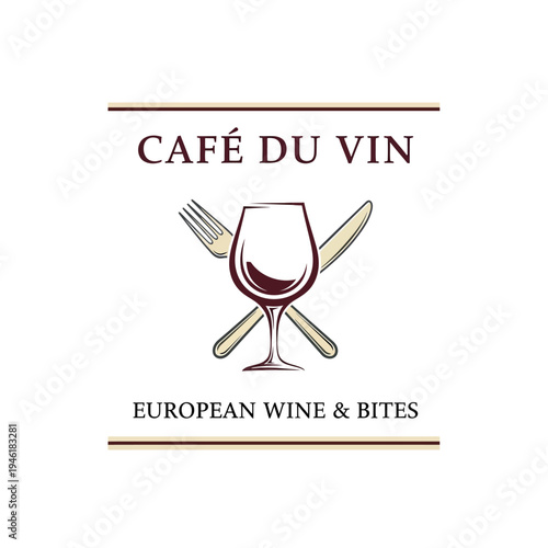 Café du Vin European Wine & Bites logo featuring a wine glass with fork and knife.