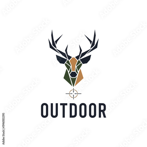 Geometric deer head logo with a target sight, symbolizing outdoor activities and hunting.