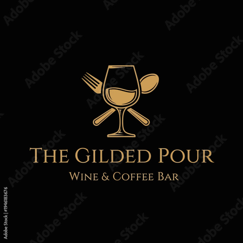 The Gilded Pour Wine & Coffee Bar logo featuring a stylized wine glass with a fork and spoon.