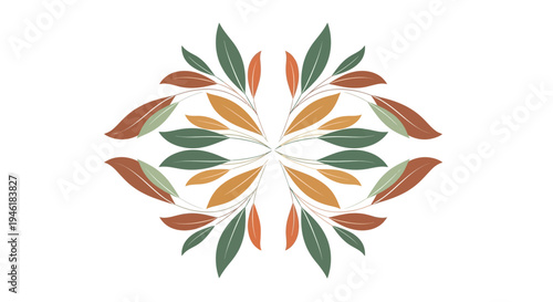 Vibrant leaf arrangement forms a colorful circular pattern on a white background