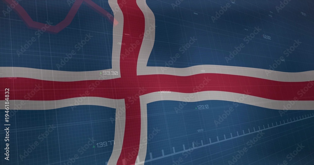 Fototapeta premium Displaying digital national flag with red cross and white border on blue field, showing data grid