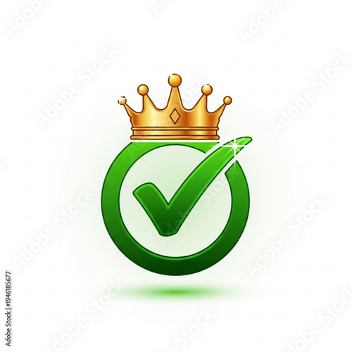 Green checkmark logo with gold crown