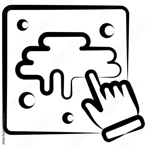 Finger Paint Outline Hand Drawn Icon, Mini Illustration For Modern Concept, Print, Ui, Ux Kit, Web And App Development. Vector Related To Kindergarten, Preschool, Kids And Baby