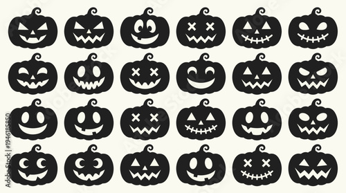 Collection of Spooky Halloween Jack O Lantern Pumpkin Silhouettes.