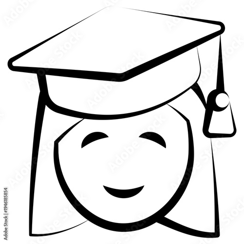 Graduation Outline Hand Drawn Icon, Mini Illustration For Modern Concept, Print, Ui, Ux Kit, Web And App Development. Vector Related To Kindergarten, Preschool, Kids And Baby