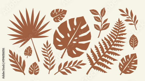 Collection of Tropical Leaves in Earthy Tones.