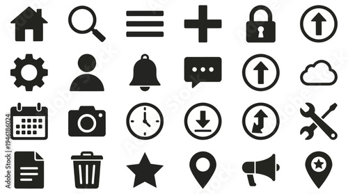 Collection of Universal Icons for Digital Interfaces and Applications.