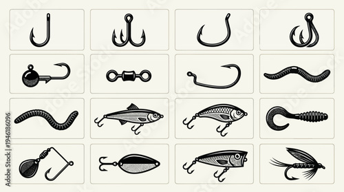 Collection of various fishing hooks, lures, and tackle for angling enthusiasts.