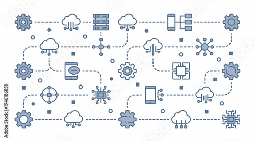Digital Network Connections and Data Flow.
