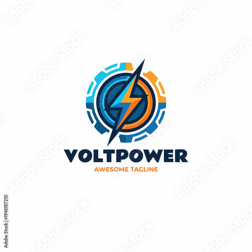 An electrifying logo showcasing a stylized lightning bolt and circular design, symbolizing energy and power, ideal for brands in the tech or energy sectors.