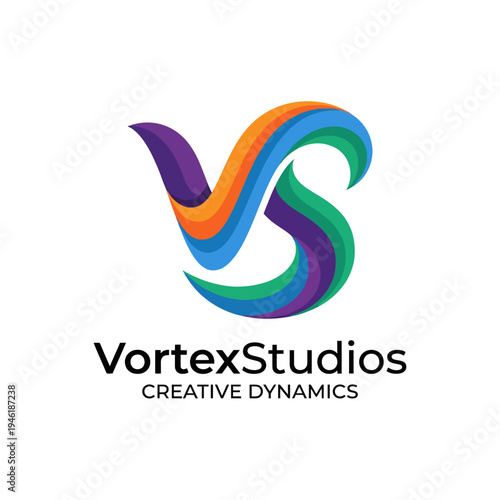 This logo features a dynamic and colorful swirl design symbolizing creativity and motion, representing Vortex Studios' innovative approach to creative dynamics.