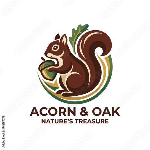 A delightful squirrel logo illustrating nature's treasures, ideal for brands focused on environmental themes, organic products, or any venture connecting people with nature.
