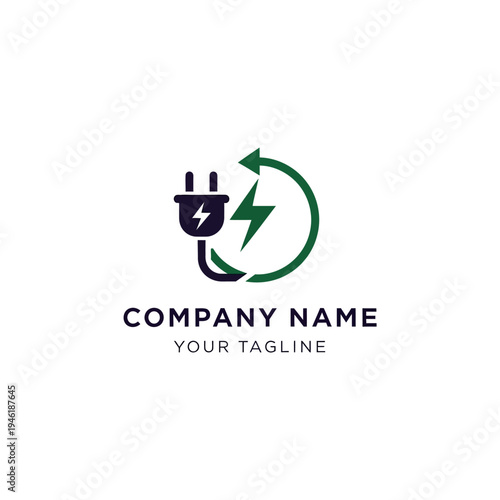 Electric Plug Logo with Lightning Bolt Symbol.